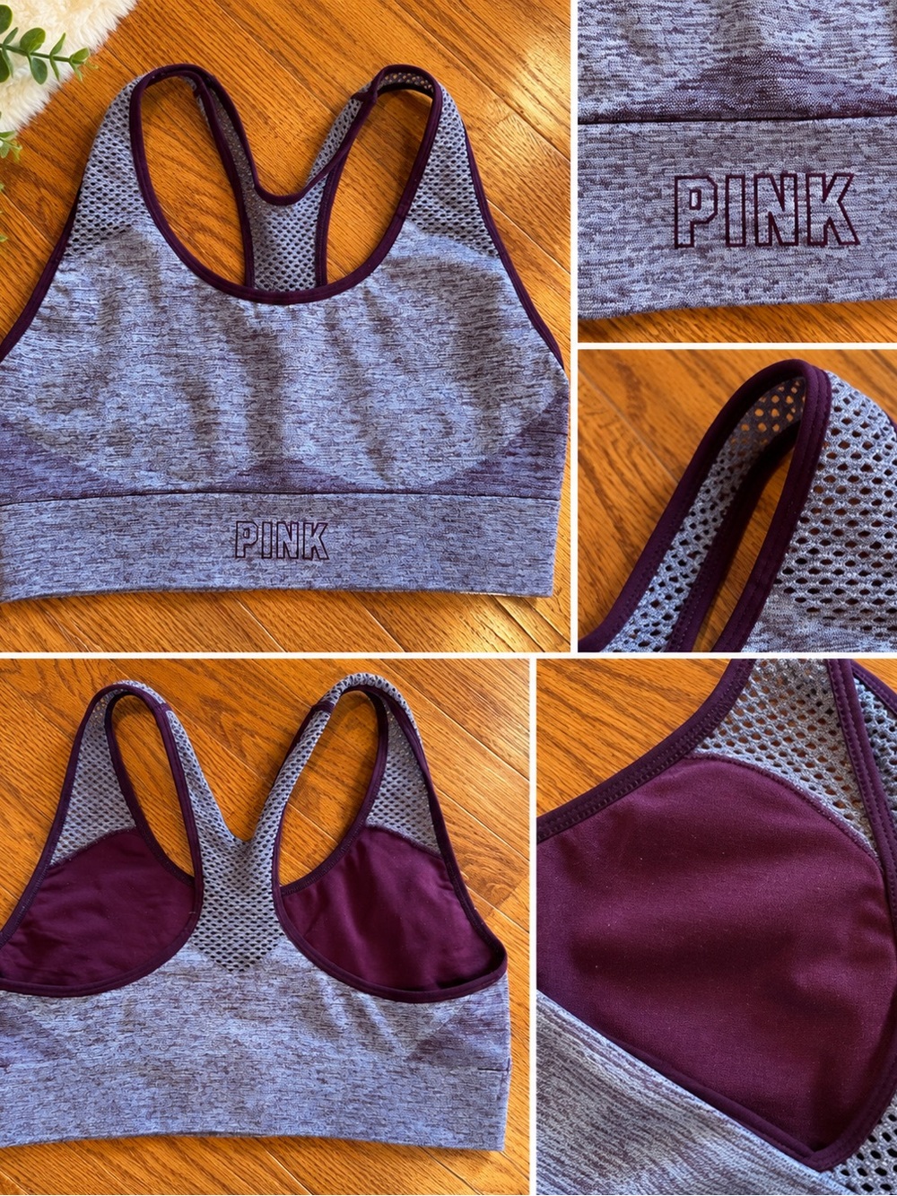Victoria’s Secret PINK Gray Burgundy Racerback Mesh Sports Bra